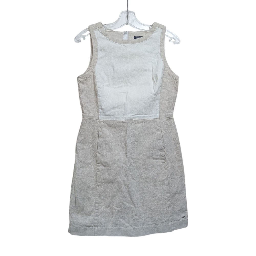 Tommy Hilfiger Cream and Tan Mini Dress Cotton Linen Blend Size 10